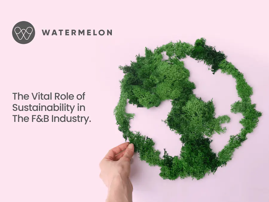 Watermelon blog: The Vital Role of Sustainability in the F&B Industry, with a moss globe illustration
