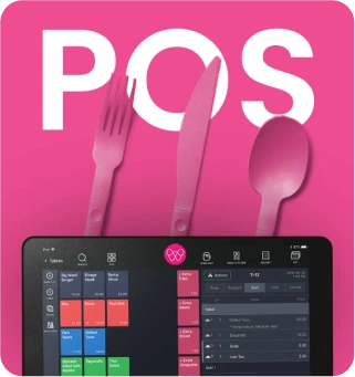 Watermelon POS — point of sale tablet with a fork, knife, and spoon graphic